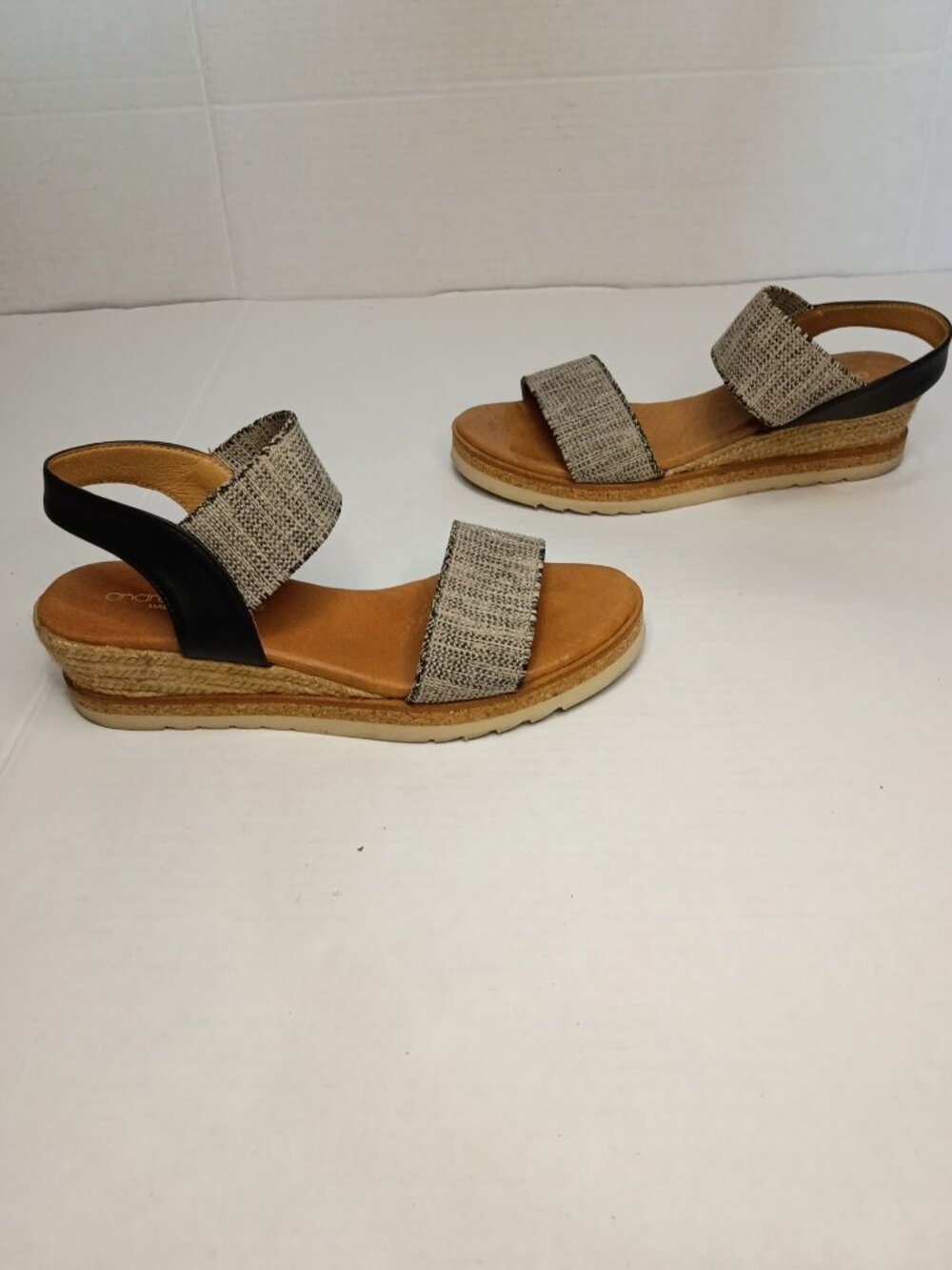 Andre Assous Neveah Black Linen Espadrille Wedge Sandals Size 6 - Picture 4 of 7